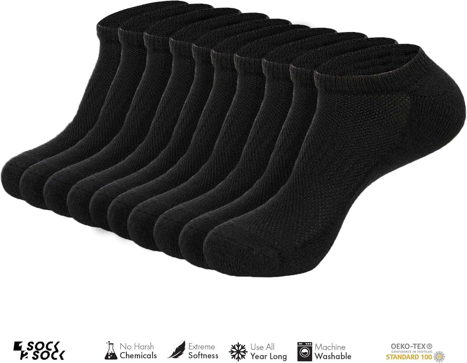 1SOCK2SOCK - Unisex 10 Pairs No-Show Low Cut Athletic Running Socks - Breathable Cotton, Cushioned, Moisture Wicking