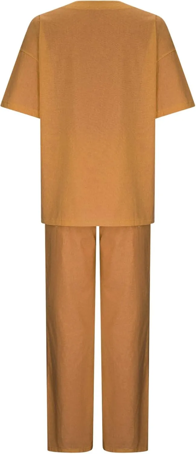 2 Piece Cotton Linen Outfits for Women Summer Dressy Business Work Suits Streetwear Button Down Tops and Pants Suit