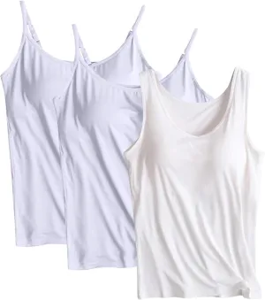 3 Pack Women Camisole and Tank Tops,Summer Soft Cozy Modal Built-in Bra Undershirts Sleeveless Scoop Neck Yoga Tees