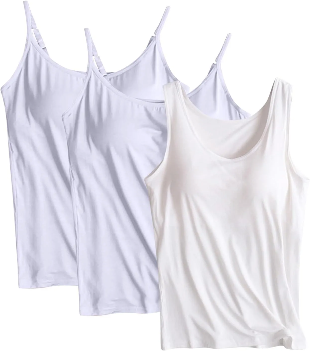 3 Pack Women Camisole and Tank Tops,Summer Soft Cozy Modal Built-in Bra Undershirts Sleeveless Scoop Neck Yoga Tees