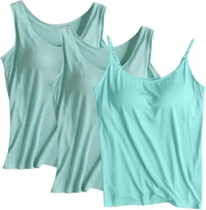 3 Pack Women Tank Tops and Camisole Summer Soft Comfy Modal Built-in Bra Undershirts Sleeveless Scoop Neck Yoga Tees
