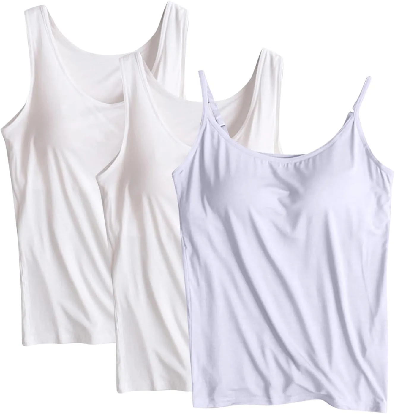 3 Pack Women Tank Tops and Camisole Summer Soft Comfy Modal Built-in Bra Undershirts Sleeveless Scoop Neck Yoga Tees