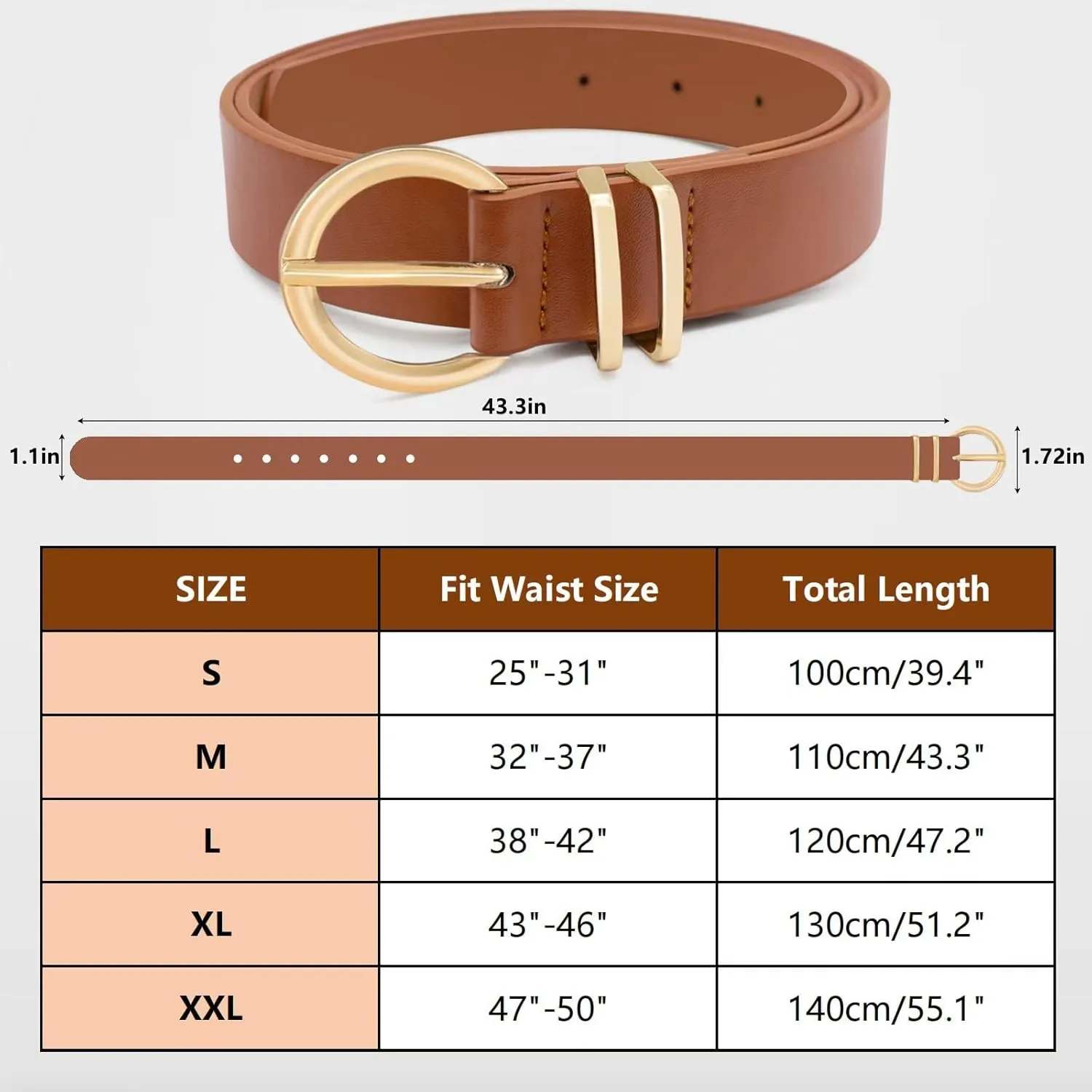 3 Pack Women's Leather Belts Jeans Dresses Pants Fashion Ladies Gold Buckle Casual Soft Waist Gift