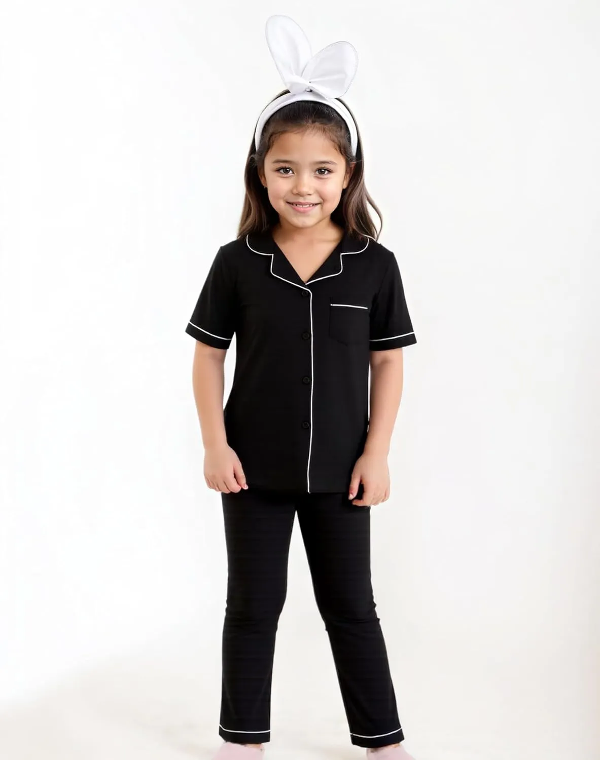 Aablexema Unisex Kids Pajamas Set Cotton Short Sleeve Sleepwear Button-Down and Pant Set for 5-13y