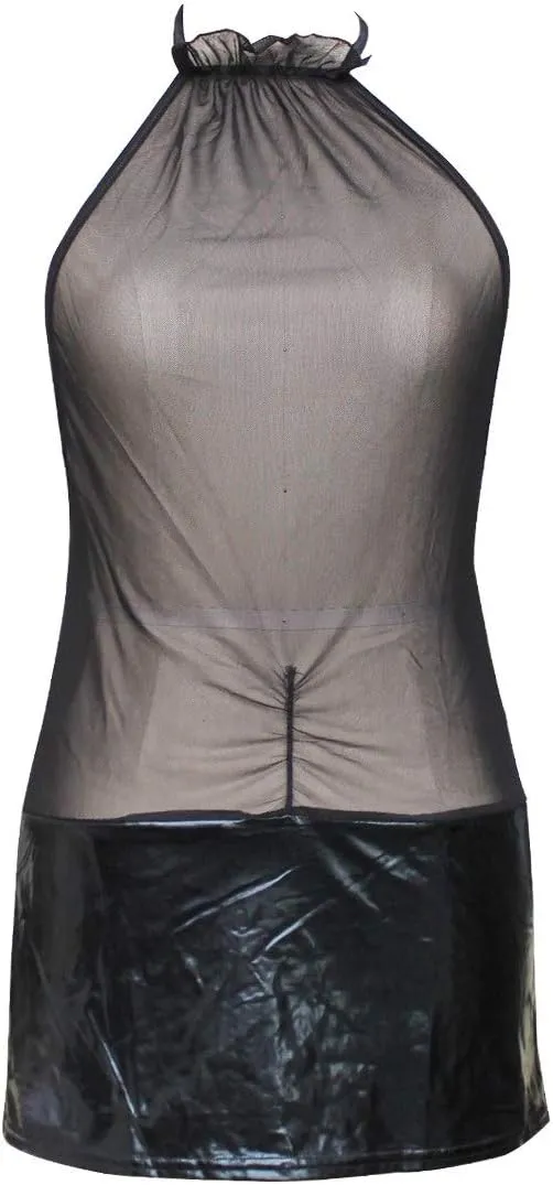 ACSUSS Sexy Women Halter Mesh Sheer Bodycon Pencil Evening Clubwear Party Mini Dress