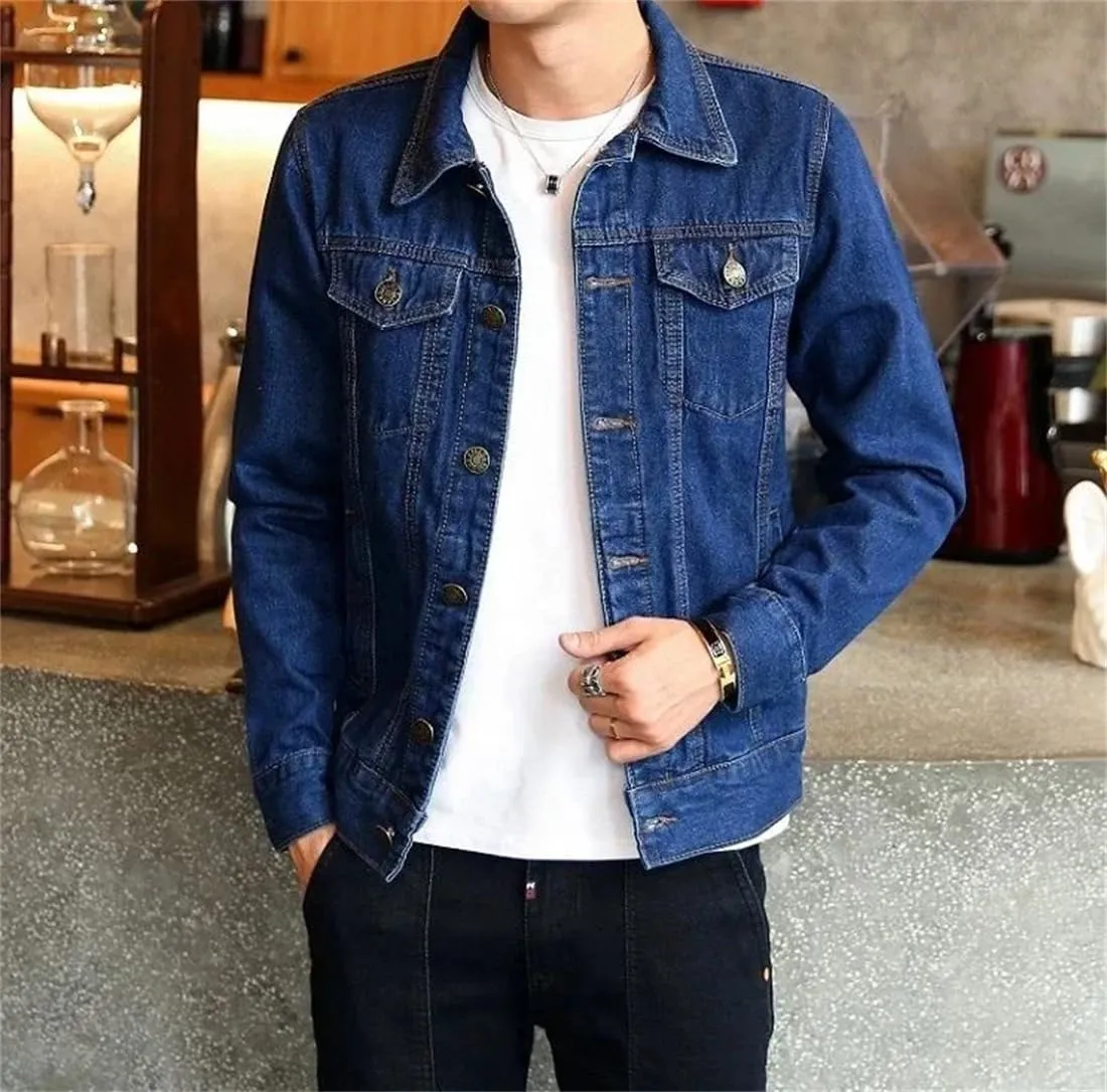Adhdyuud Men's Classic Button Down Denim Jacket Light Blue Biker Motorcycle Slim Fit Cowboy Jean Coats