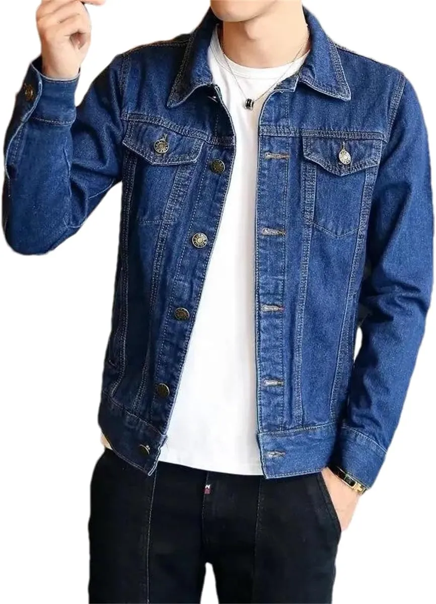 Adhdyuud Men's Classic Button Down Denim Jacket Light Blue Biker Motorcycle Slim Fit Cowboy Jean Coats