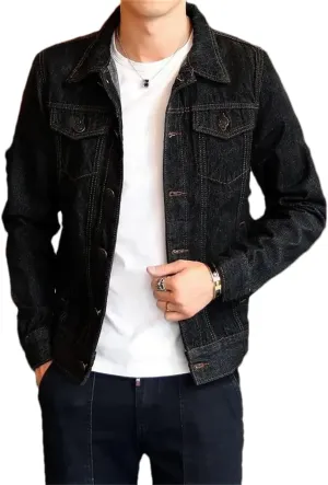 Adhdyuud Men's Classic Button Down Denim Jacket Light Blue Biker Motorcycle Slim Fit Cowboy Jean Coats