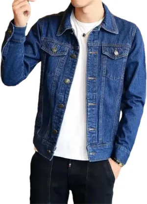 Adhdyuud Men's Classic Button Down Denim Jacket Light Blue Biker Motorcycle Slim Fit Cowboy Jean Coats