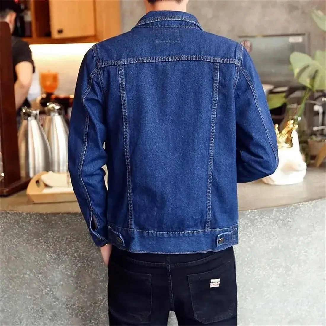 Adhdyuud Men's Classic Button Down Denim Jacket Light Blue Biker Motorcycle Slim Fit Cowboy Jean Coats