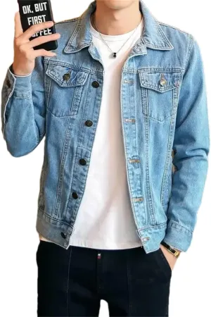 Adhdyuud Men's Classic Button Down Denim Jacket Light Blue Biker Motorcycle Slim Fit Cowboy Jean Coats