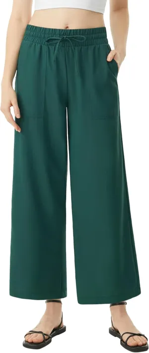 AFITNE Women Linen Palazzo Pants Summer Boho Wide Leg High Waist Casual Lounge Pants with Pockets
