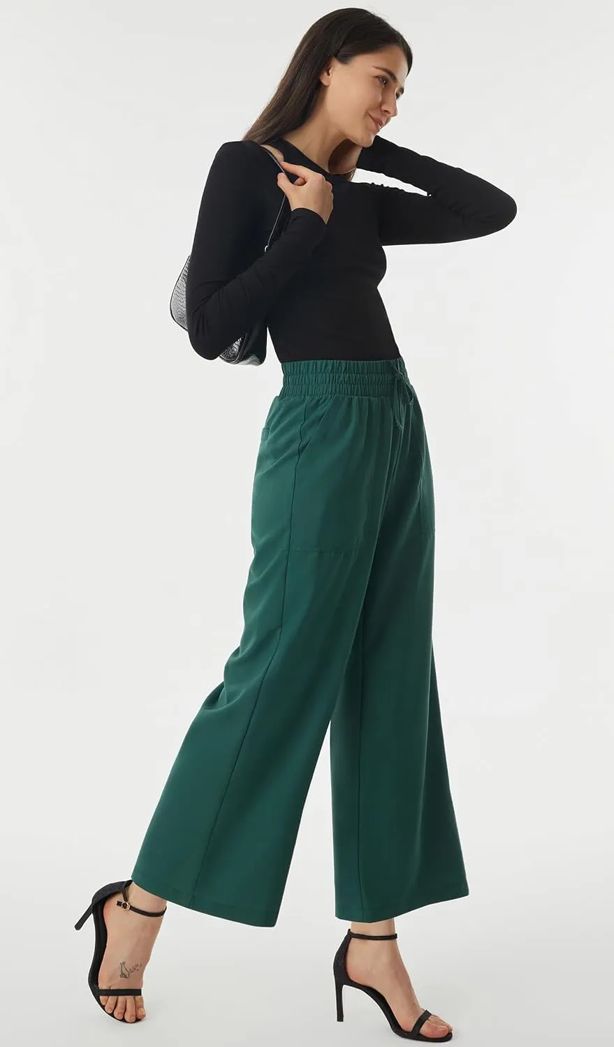 AFITNE Women Linen Palazzo Pants Summer Boho Wide Leg High Waist Casual Lounge Pants with Pockets