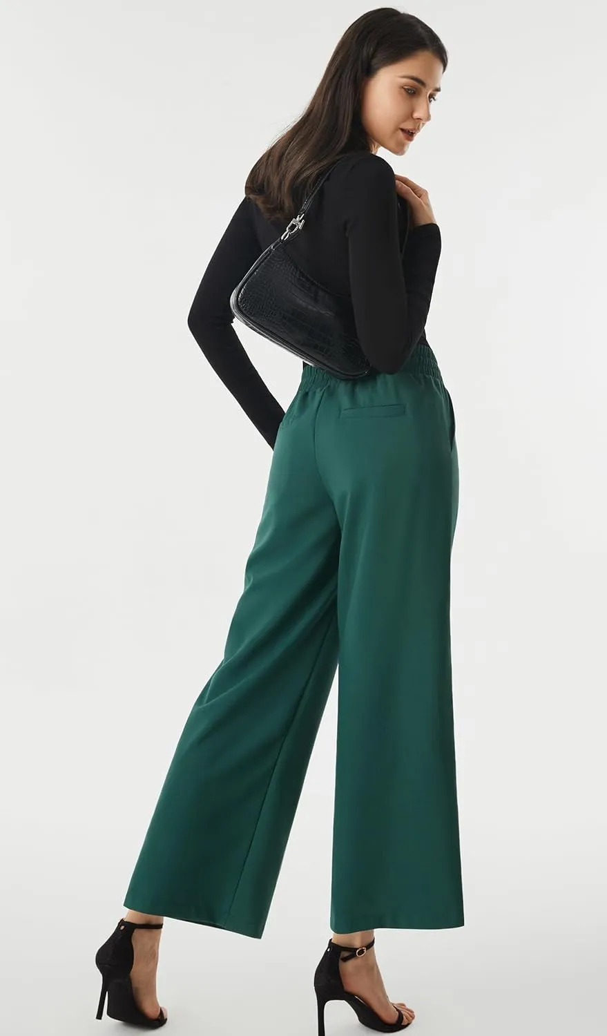 AFITNE Women Linen Palazzo Pants Summer Boho Wide Leg High Waist Casual Lounge Pants with Pockets