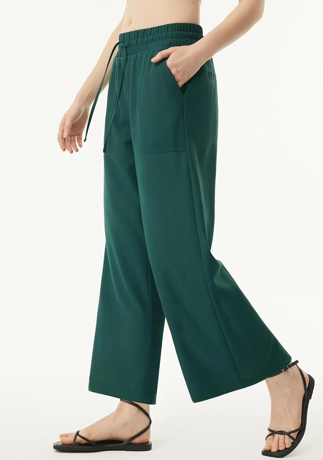 AFITNE Women Linen Palazzo Pants Summer Boho Wide Leg High Waist Casual Lounge Pants with Pockets
