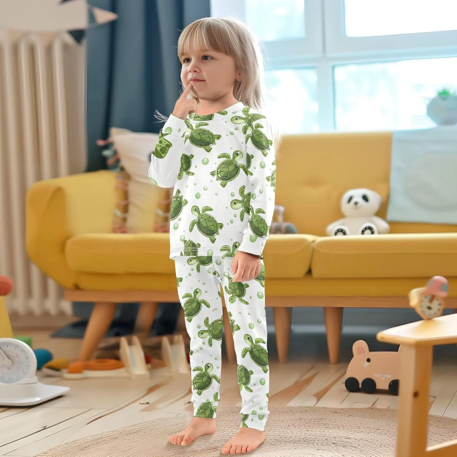 ALAZA Sea Turtle Bubble Pajama Set Pijamas Para Niños Long Sleeve Sleepwear