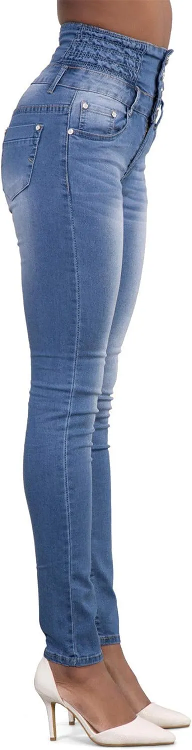 Andongnywell Women Button High Waist Skinny Jeans Colombian Design Butt Lift Jeans Plus Size Stretch High Rise Skinnys