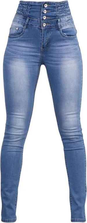 Andongnywell Women Button High Waist Skinny Jeans Colombian Design Butt Lift Jeans Plus Size Stretch High Rise Skinnys
