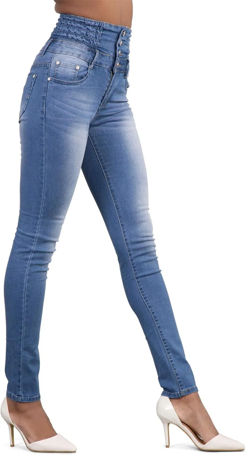 Andongnywell Women Button High Waist Skinny Jeans Colombian Design Butt Lift Jeans Plus Size Stretch High Rise Skinnys