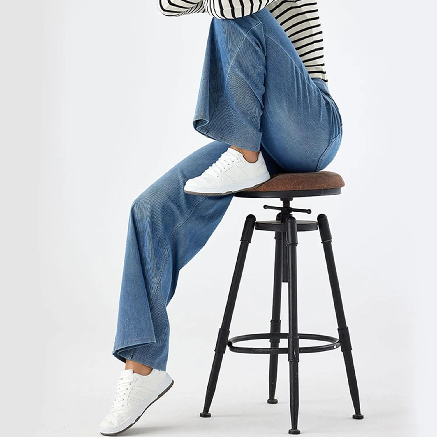 Aniywn Trendy Jeans for Women 2025 Long High Waisted Soft Stretchy Wide Leg Yoga Jeans for Women Pull On Stretchy Baggy Pants