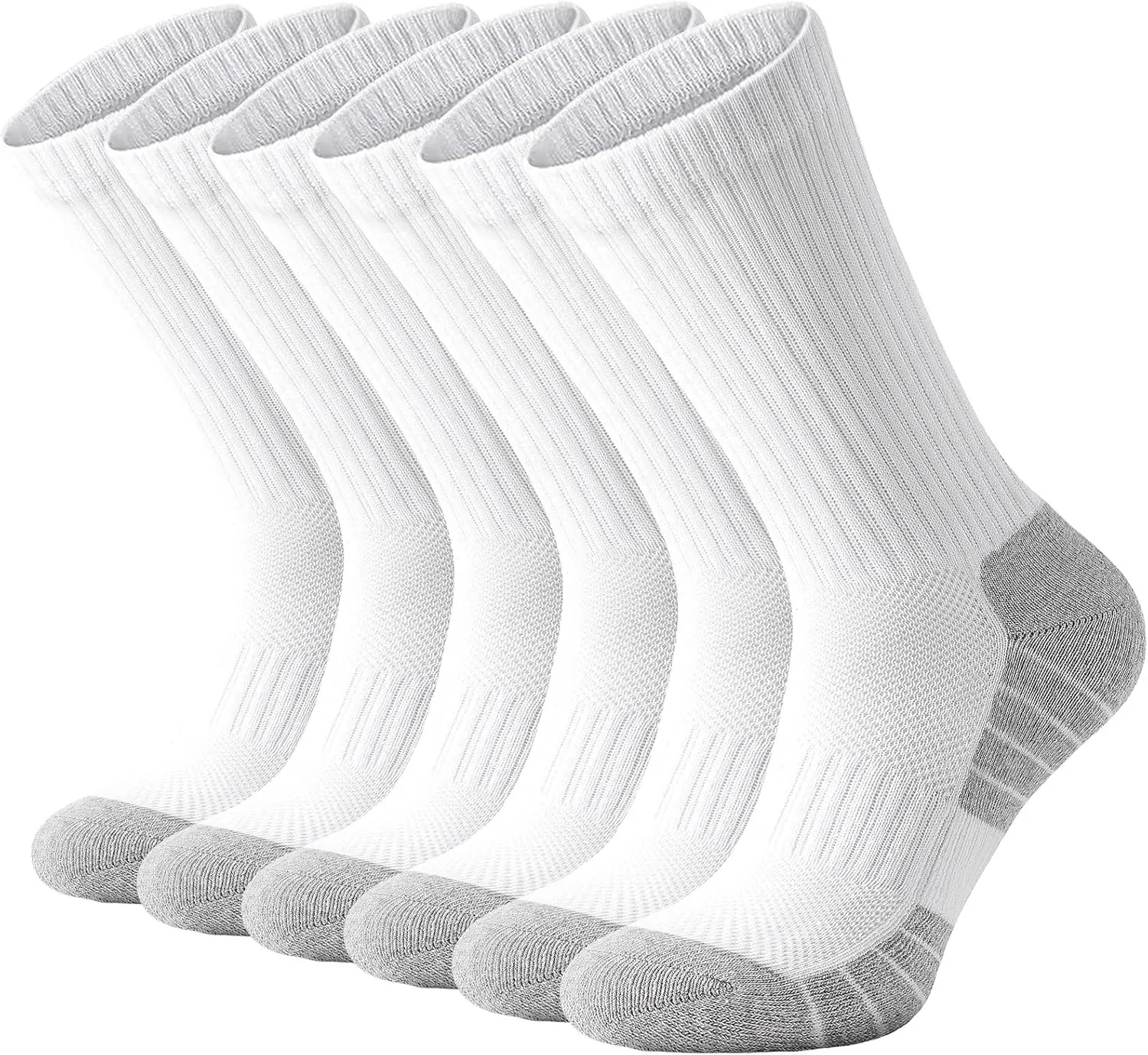 Athletic Crew Socks, 6 Pairs Cushioned Sports Calf Socks Breathable Cotton Running Hiking Socks for Men Women