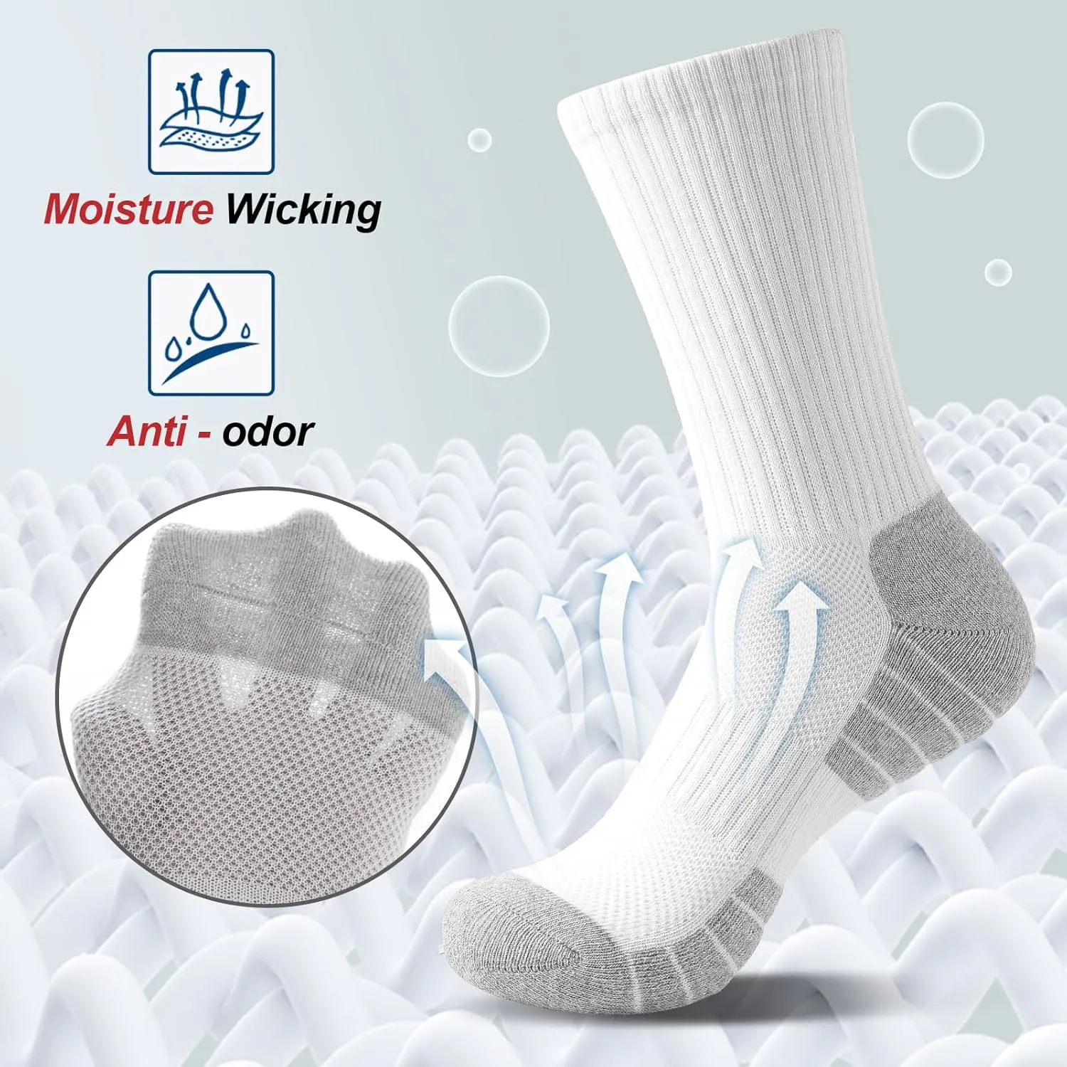 Athletic Crew Socks, 6 Pairs Cushioned Sports Calf Socks Breathable Cotton Running Hiking Socks for Men Women