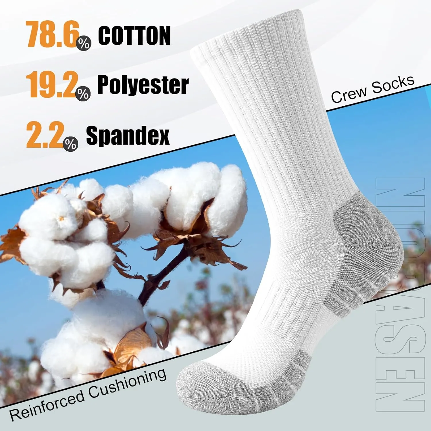 Athletic Crew Socks, 6 Pairs Cushioned Sports Calf Socks Breathable Cotton Running Hiking Socks for Men Women