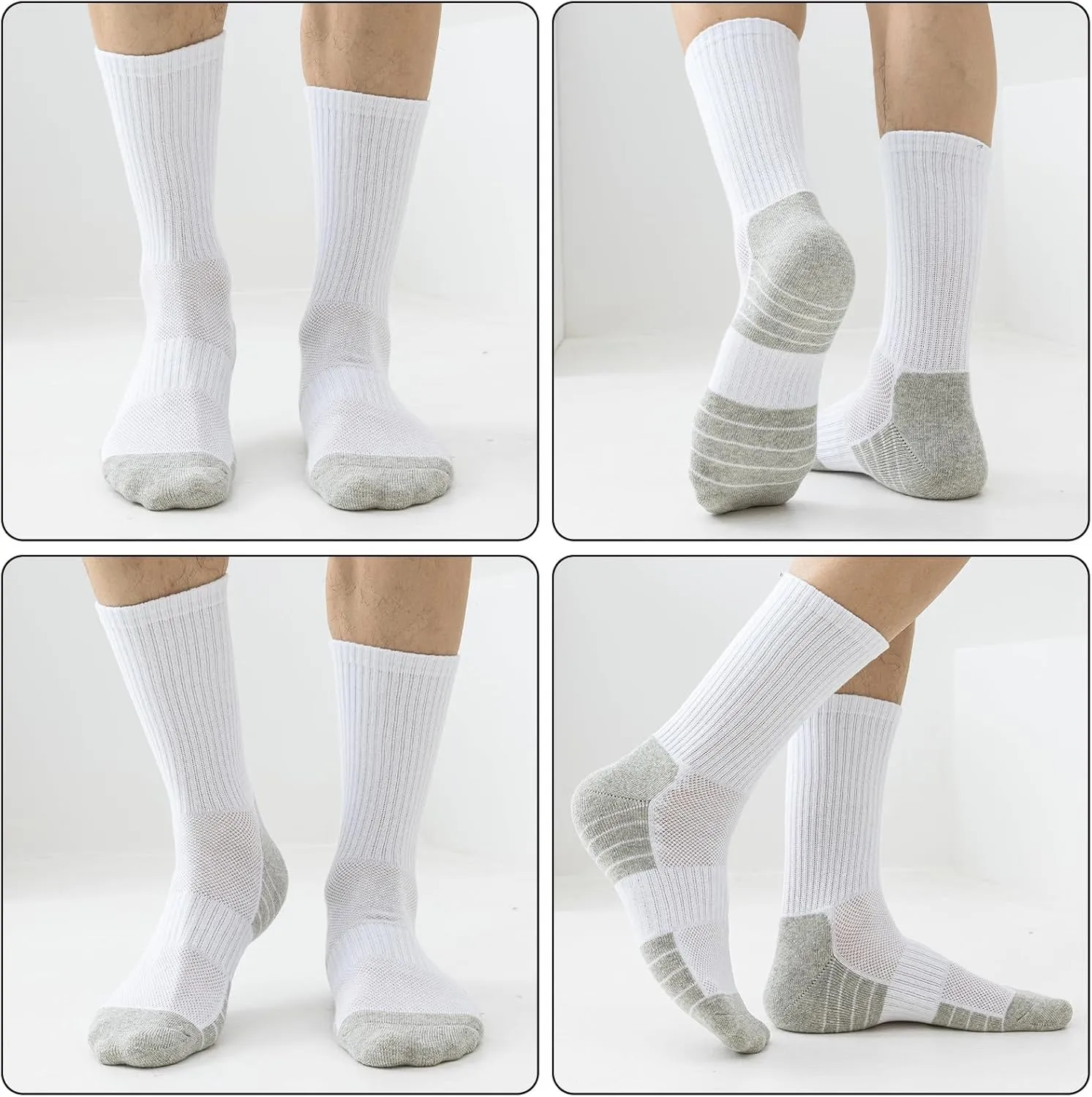 Athletic Crew Socks, 6 Pairs Cushioned Sports Calf Socks Breathable Cotton Running Hiking Socks for Men Women