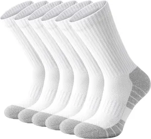 Athletic Crew Socks, 6 Pairs Cushioned Sports Calf Socks Breathable Cotton Running Hiking Socks for Men Women