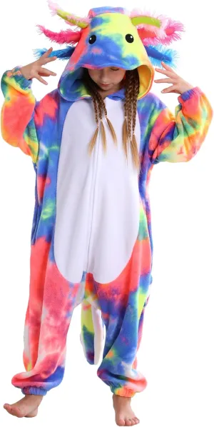 ATOZ Unisex Children Animal Axolotl Onesie, Halloween Costume Pajamas Christmas Cosplay Sleepwear For Boys Girl