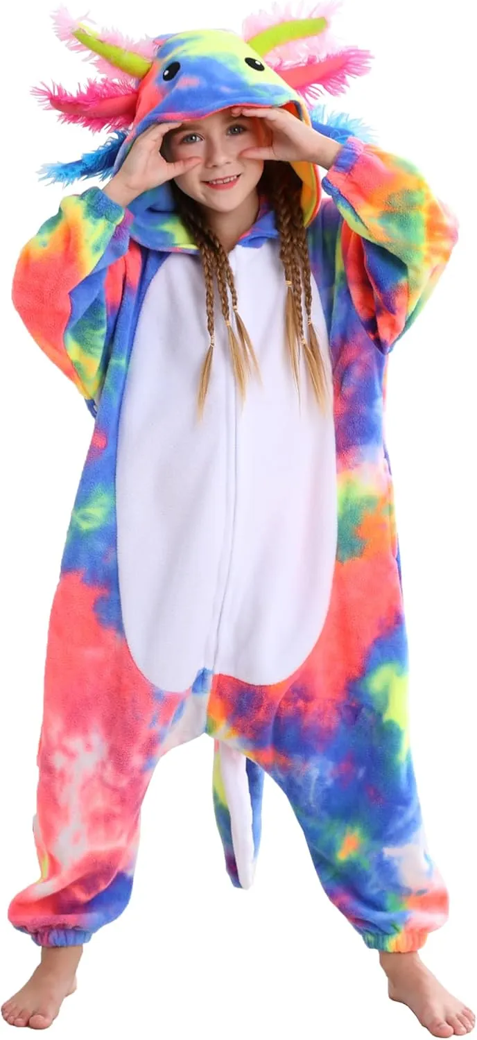 ATOZ Unisex Children Animal Axolotl Onesie, Halloween Costume Pajamas Christmas Cosplay Sleepwear For Boys Girl