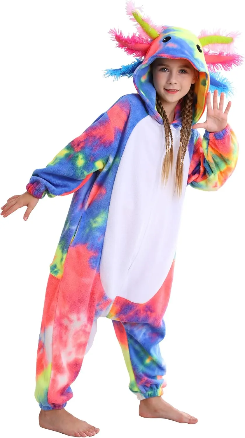 ATOZ Unisex Children Animal Axolotl Onesie, Halloween Costume Pajamas Christmas Cosplay Sleepwear For Boys Girl