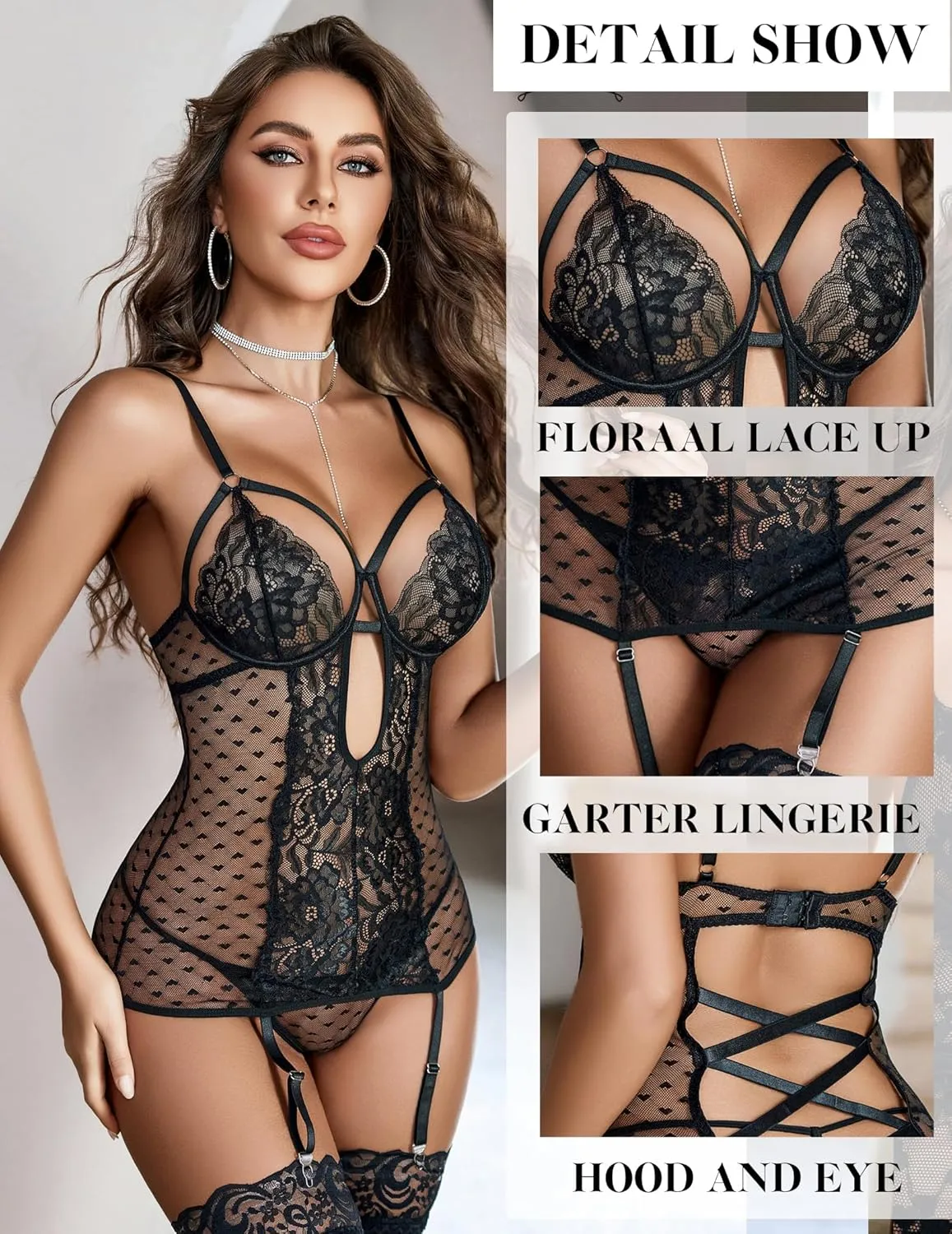 Avidlove Lingerie for Women Mesh Chemise Lace Babydoll Garter Lingerie Sets S-XXL (No Stocking)