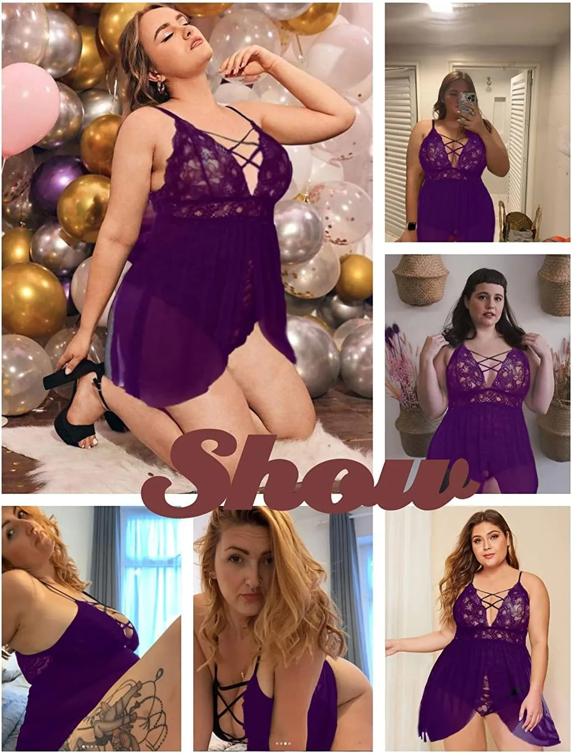 Avidlove Plus Size Babydoll Womens Snap Crotch Lingerie V Neck Lace Nighty Sleepwear L-5XL