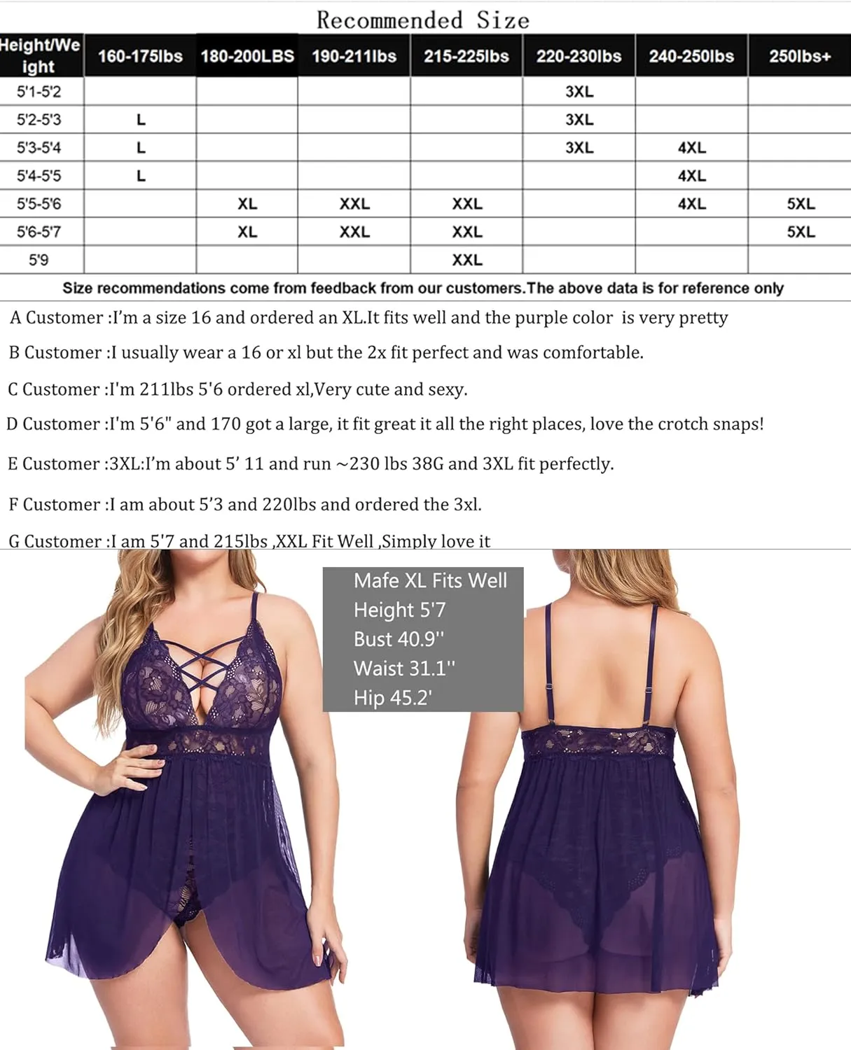 Avidlove Plus Size Babydoll Womens Snap Crotch Lingerie V Neck Lace Nighty Sleepwear L-5XL