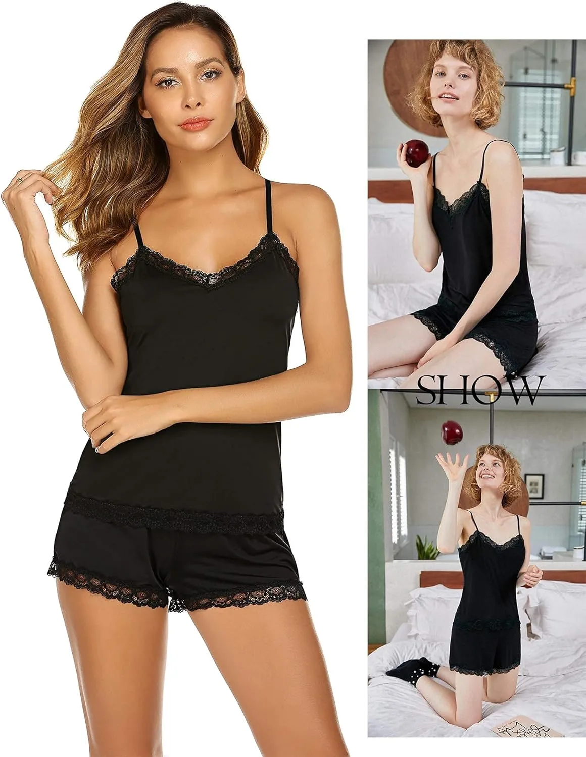 Avidlove Women Cami Pajama Set Modal Sleepwear Lace Trim Short PJ Set with Shorts