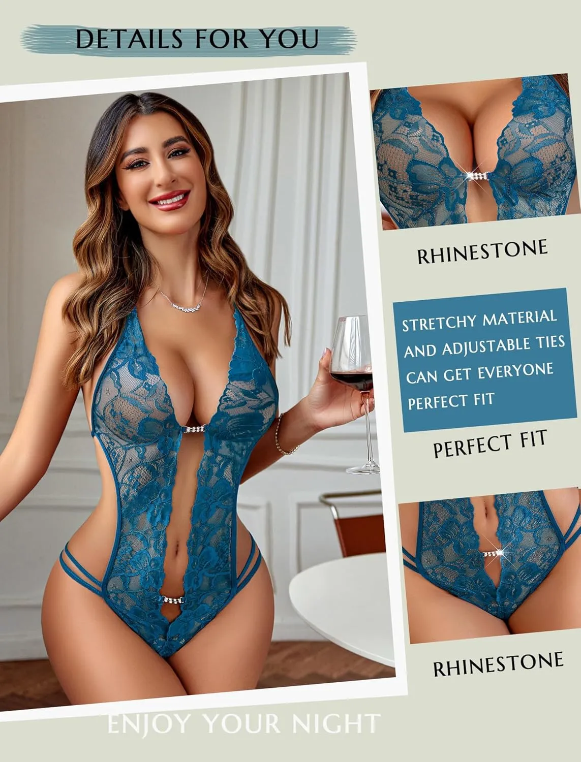 Avidlove Women One Piece Lingerie Sexy Lace Bodysuit Deep V Teddy Babydoll Nightgown XS-XXL