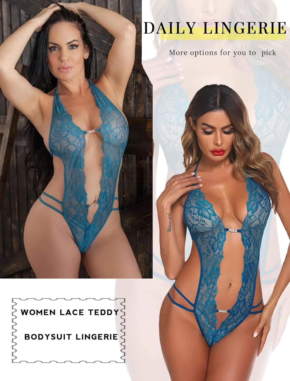 Avidlove Women One Piece Lingerie Sexy Lace Bodysuit Deep V Teddy Babydoll Nightgown XS-XXL