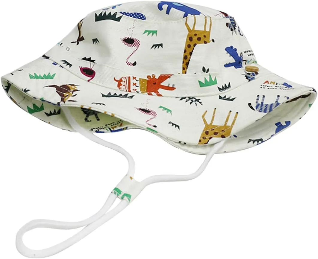Baby Toddler Kids Sun Hat with Chin Strap, Breathable Cotton Adjusted Drawstring Strap