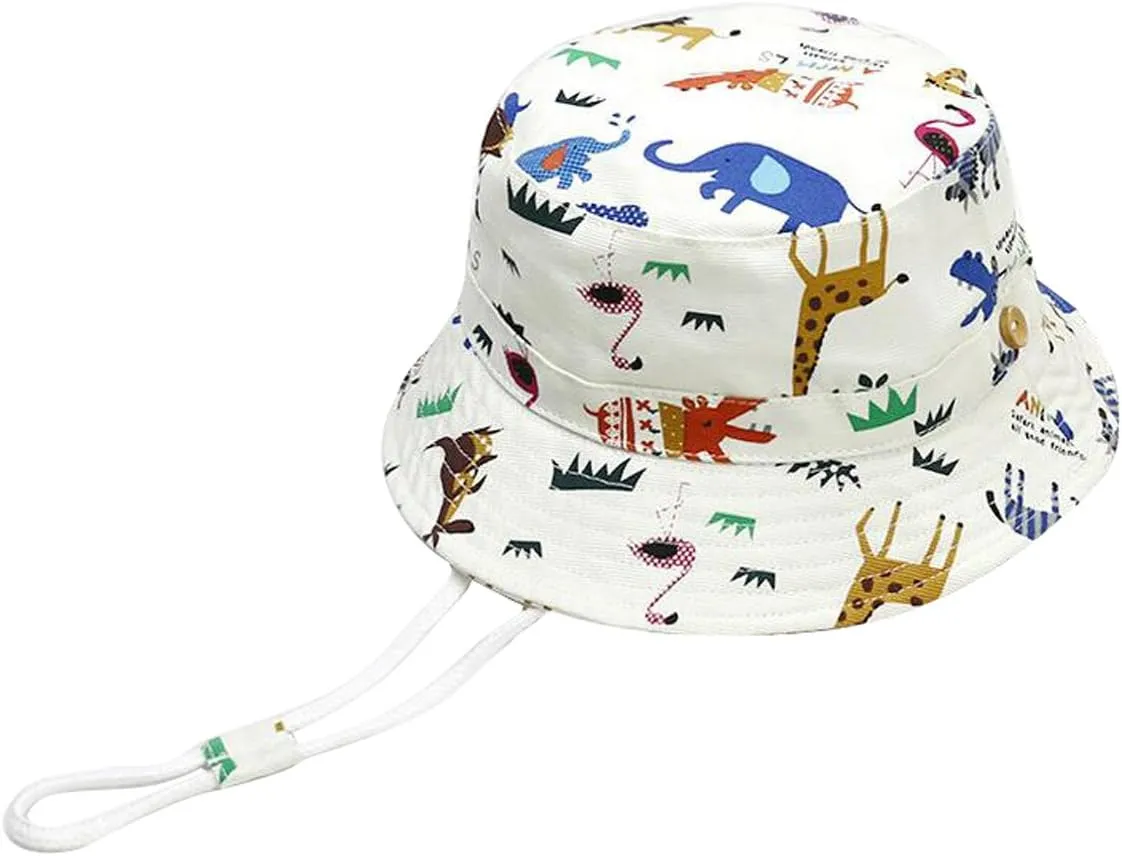 Baby Toddler Kids Sun Hat with Chin Strap, Breathable Cotton Adjusted Drawstring Strap