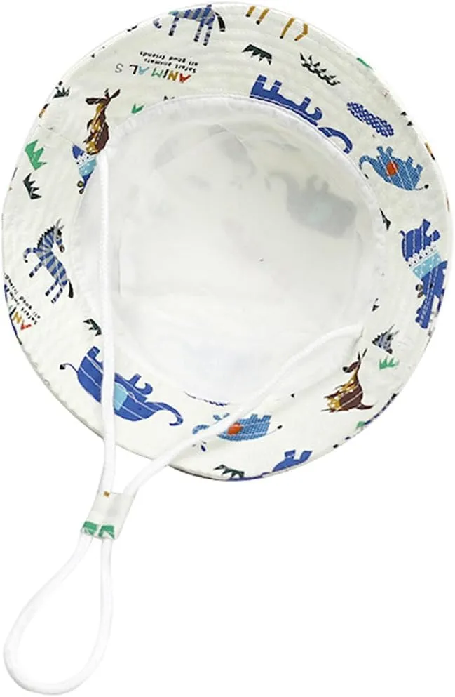 Baby Toddler Kids Sun Hat with Chin Strap, Breathable Cotton Adjusted Drawstring Strap