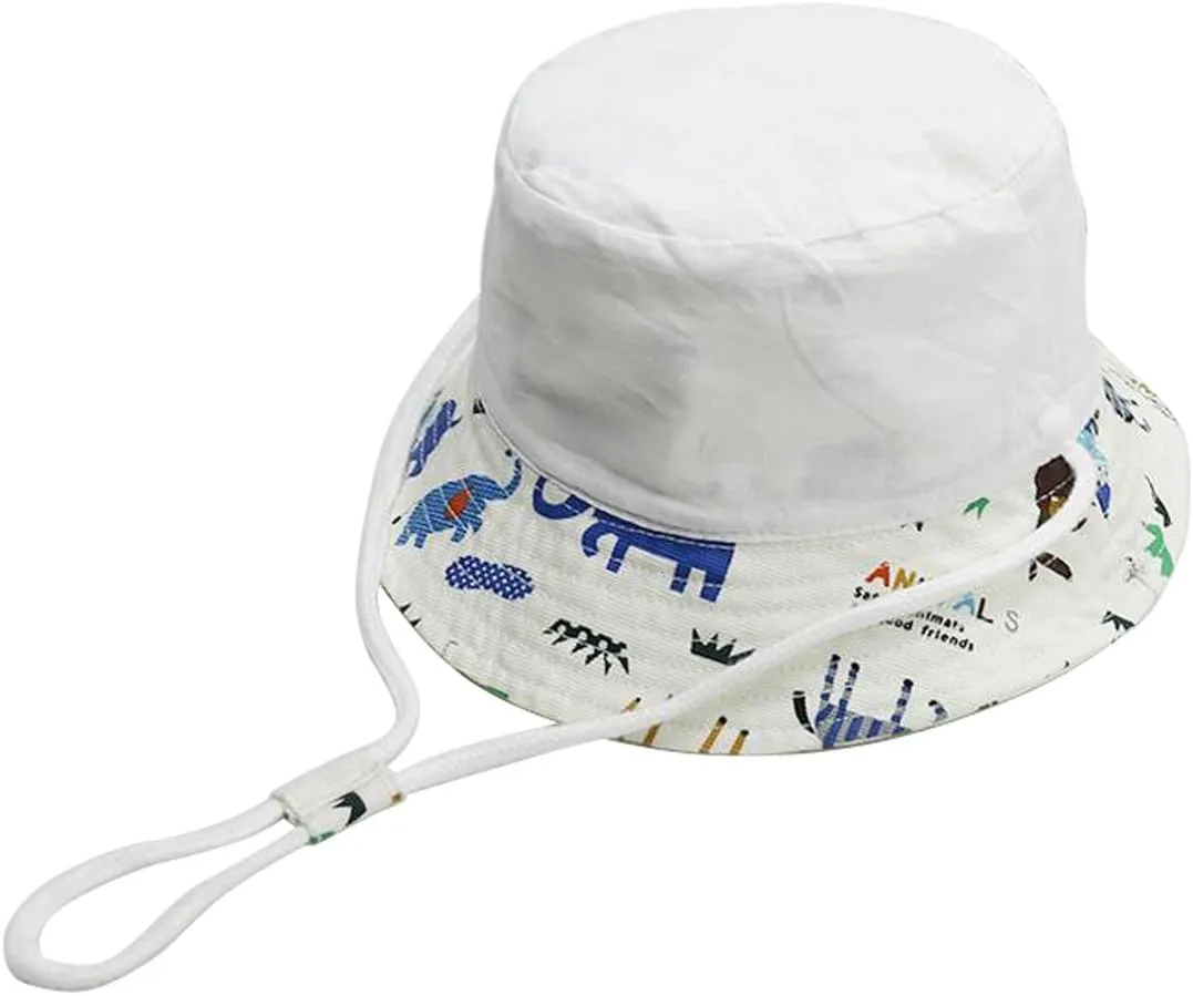 Baby Toddler Kids Sun Hat with Chin Strap, Breathable Cotton Adjusted Drawstring Strap