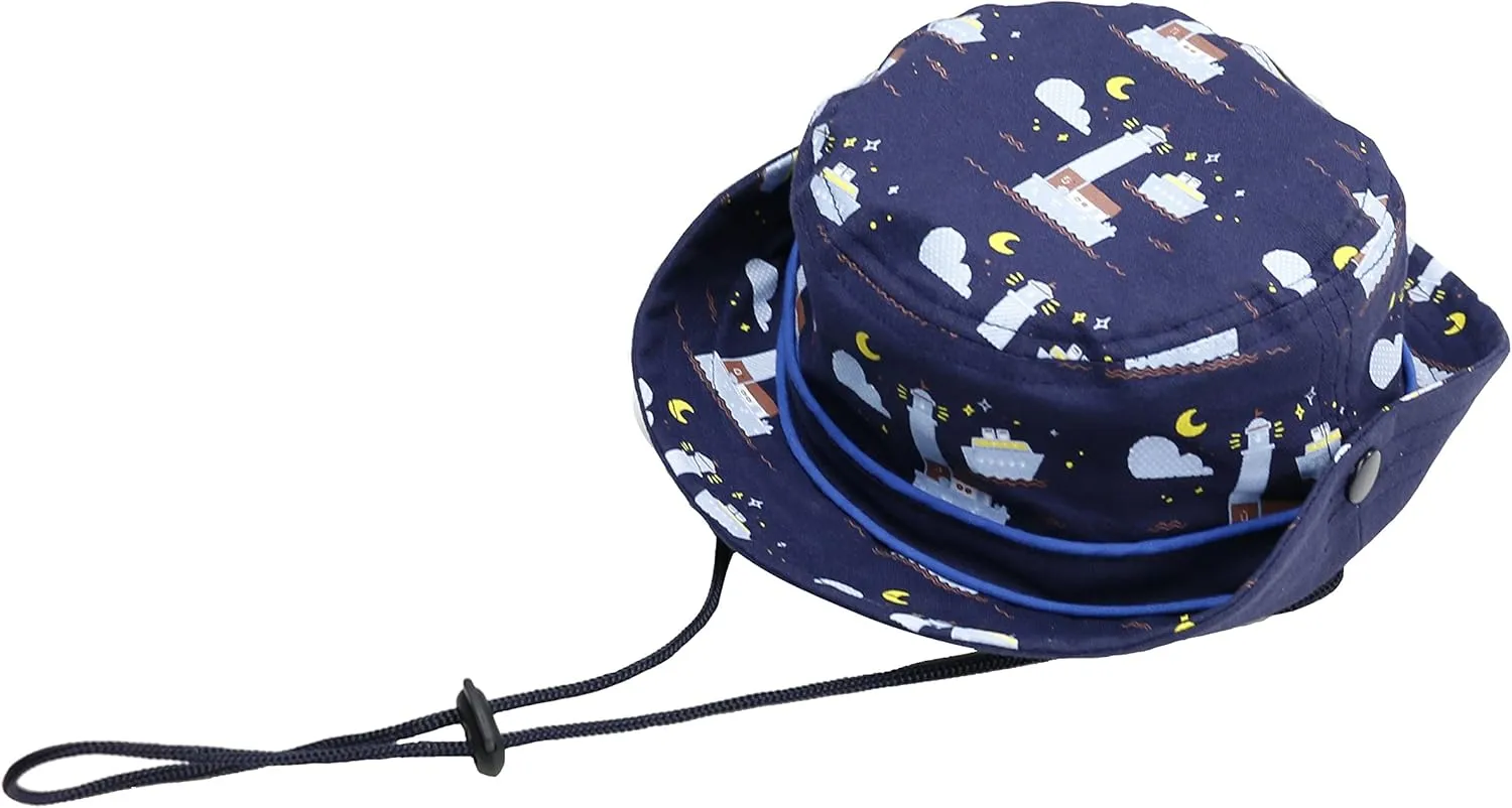 Baby Toddler Kids Sun Hat with Chin Strap, Breathable Cotton Adjusted Drawstring Strap