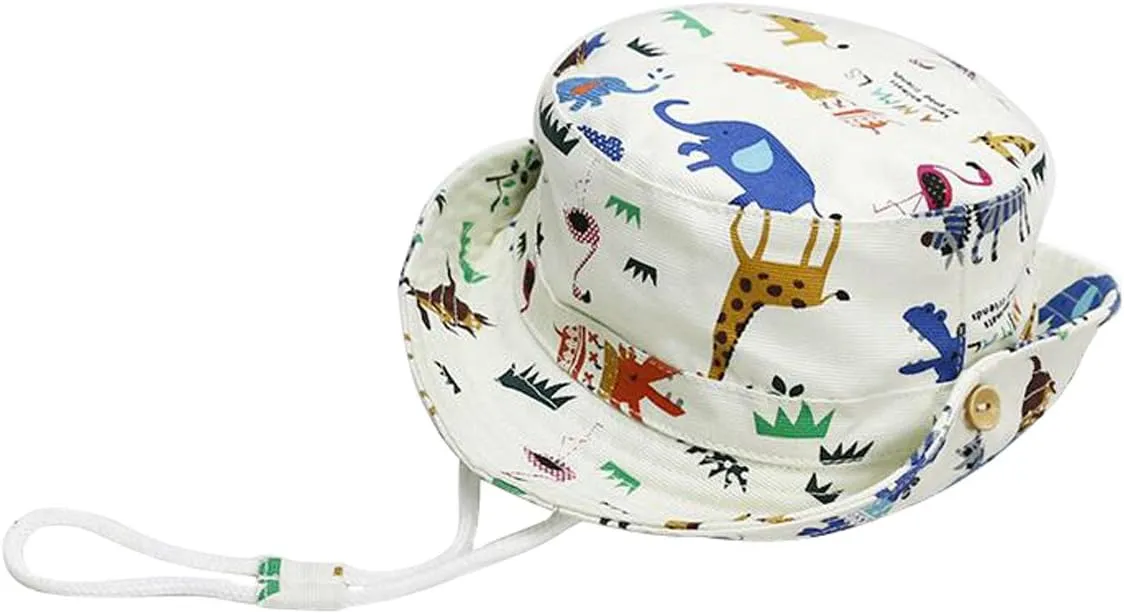 Baby Toddler Kids Sun Hat with Chin Strap, Breathable Cotton Adjusted Drawstring Strap