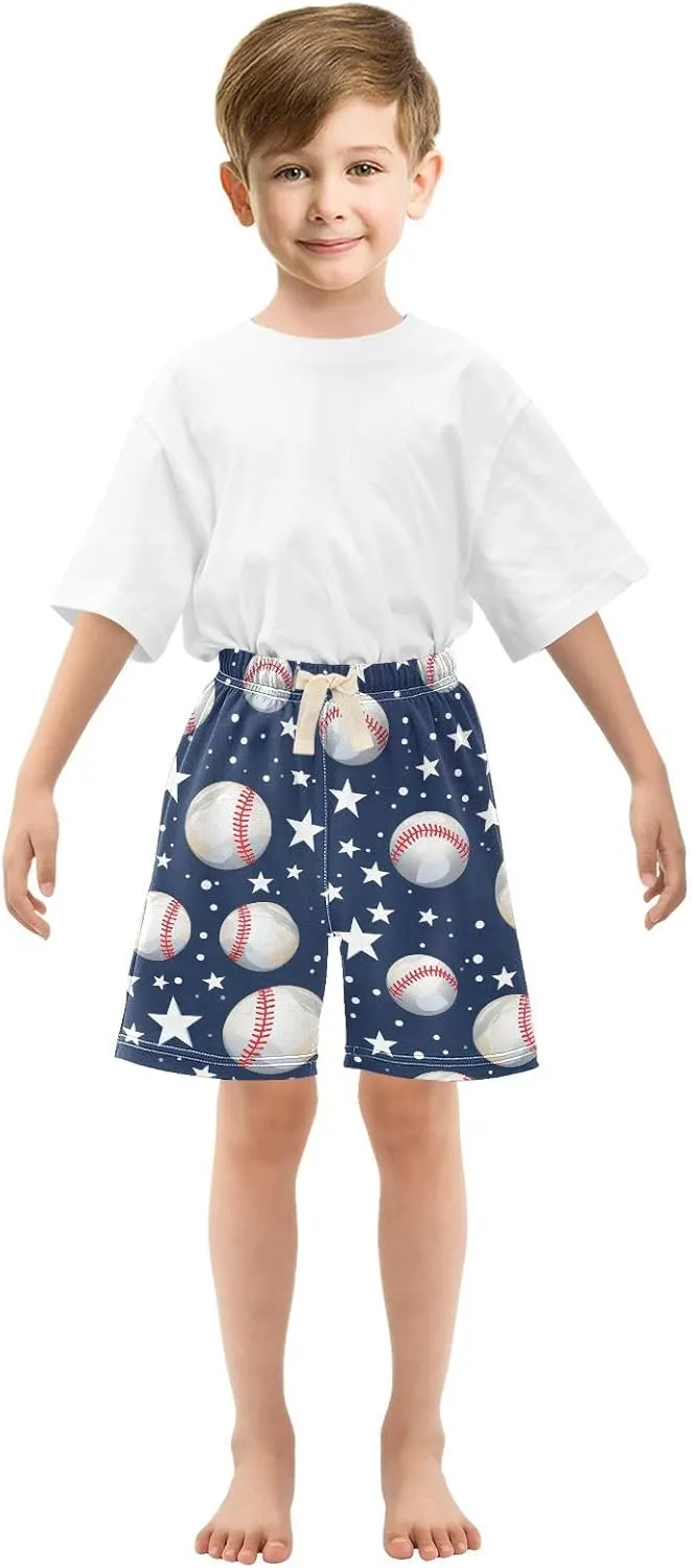 Baseballs Stars Toddler Baby Boy Girl Cotton Pull-On Shorts Elastic Waist Kids Pants Athletic Casual Shorts 2T-5T