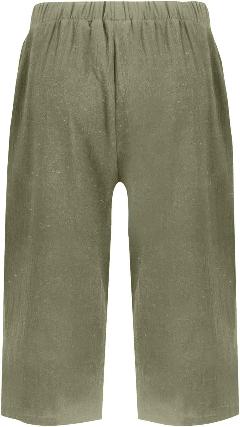 Bermuda Shorts for Women Knee Length Capris Lightweight Summer Straight Leg Beach Shorts with Pockets
