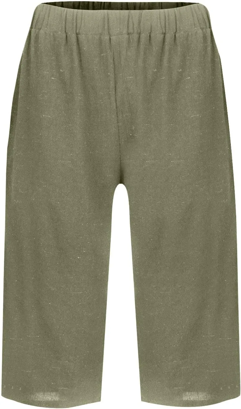 Bermuda Shorts for Women Knee Length Capris Lightweight Summer Straight Leg Beach Shorts with Pockets