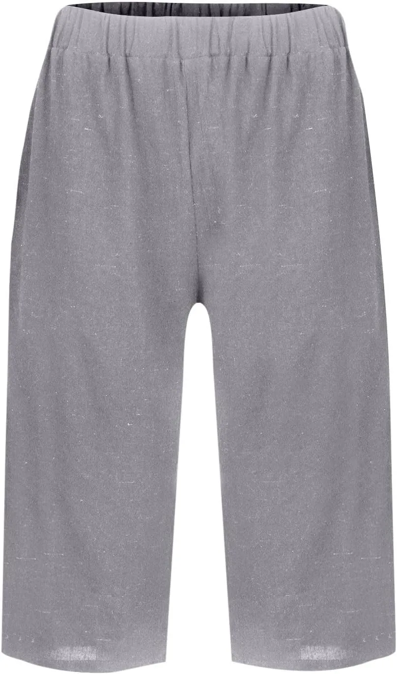 Bermuda Shorts for Women Knee Length Capris Lightweight Summer Straight Leg Beach Shorts with Pockets