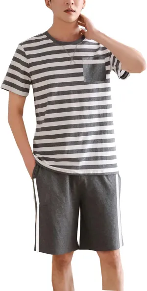Big Boys Fashion Strips Loose Cotton Pajama Set Pants Shorts Top Sleepwear 8-17Years