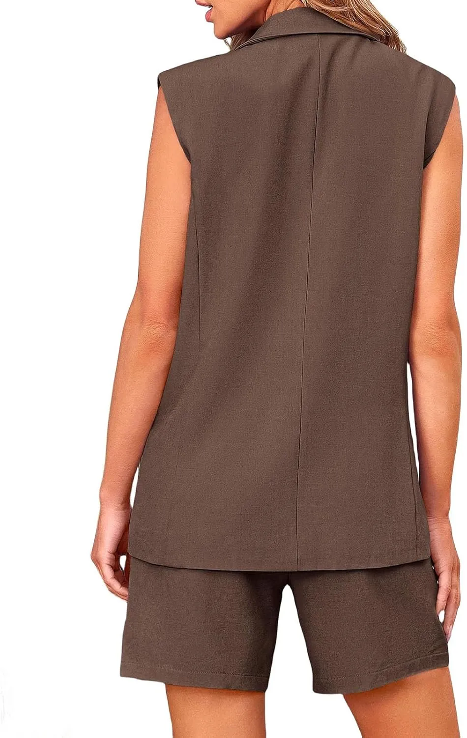 Blazer Sets Women 2 Piece Outfits Work Office Business Casual Shorts and Sleeveless V Neck Button Down Blazers Vest
